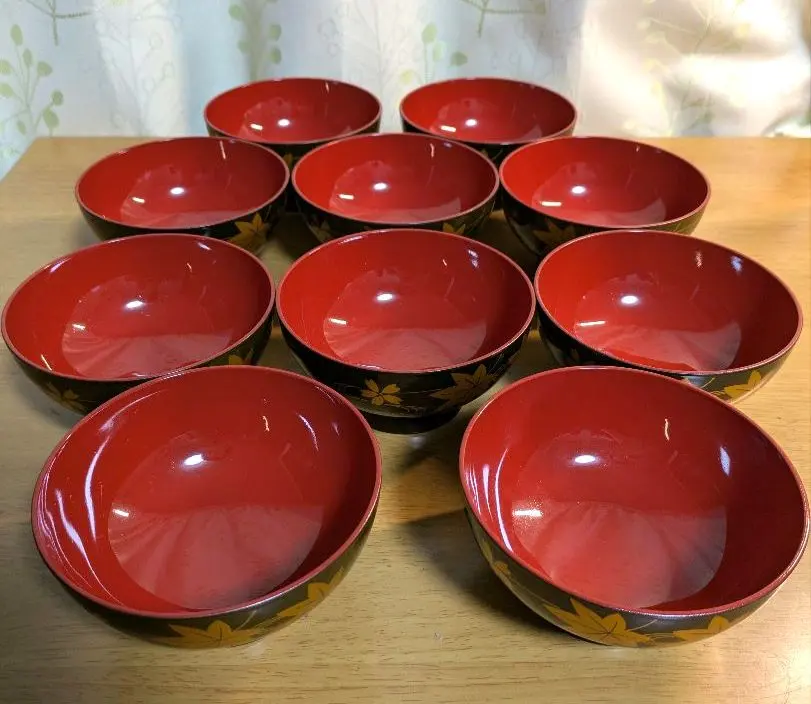 紅黑葉紋 湯碗 10個裝 的縮圖