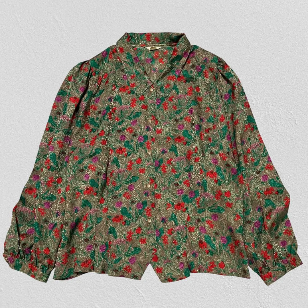 Thumbnail of High Sense ♡ Floral Shirt Blouse, Volume Sleeves, Brown, Size 15