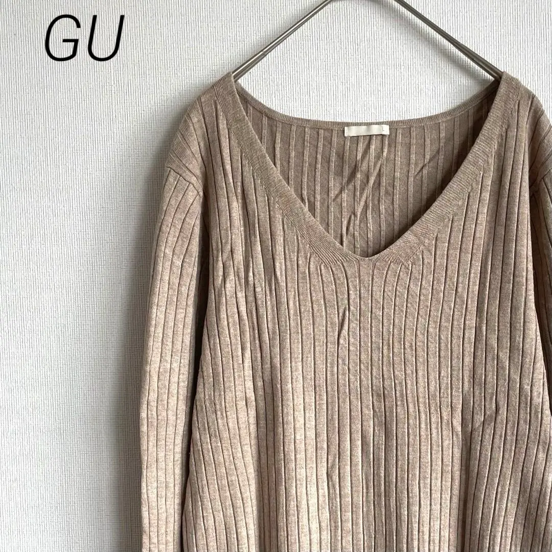 Thumbnail of GU Wide Rib V-Neck Sweater Long Sleeve Knit Simple Oversized Stretch