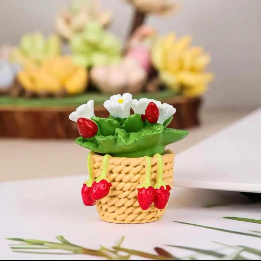 「迷你花鉢 草莓圖案 花卉套裝 裝飾 未使用 可愛小物」 的縮圖