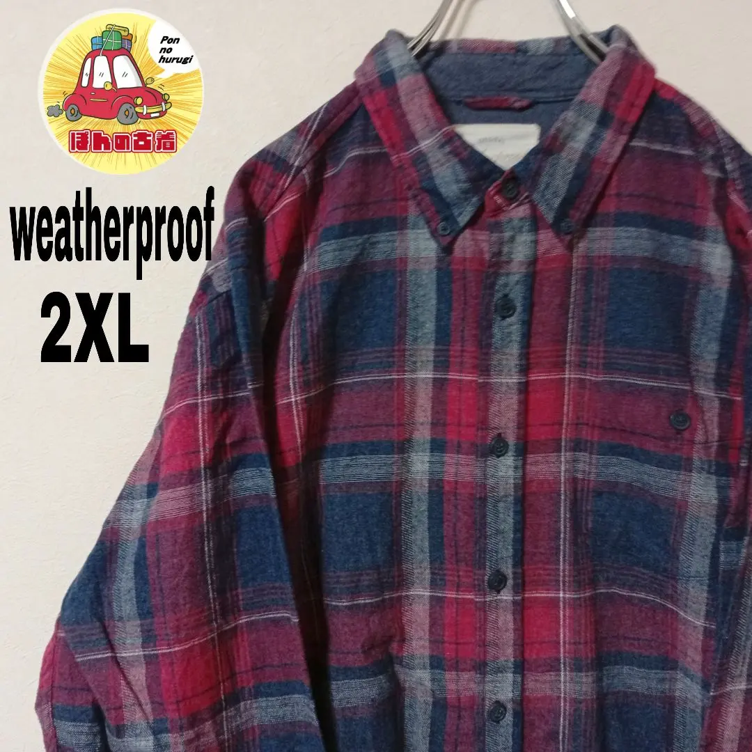 Thumbnail of USA Vintage Weatherproof Flannel Shirt 2XL Navy Red Ombre
