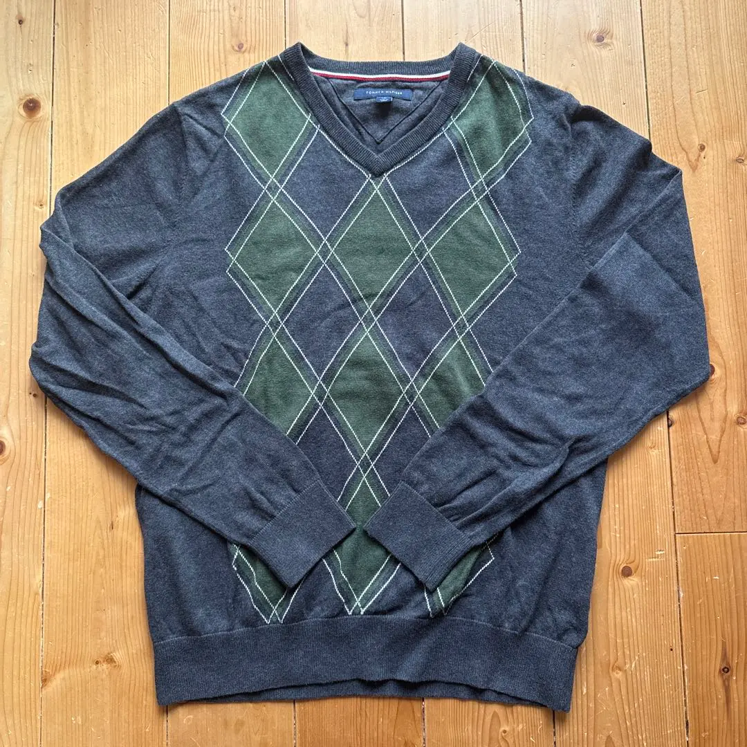 Thumbnail of Tommy Hilfiger V-neck Sweater Knit Y2K Diamond Pattern Vintage