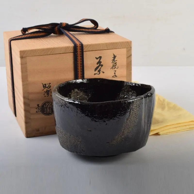 Ｍ９３５　茶碗　『檜垣宗楽造』光悦写』『黒楽茶碗』　抹茶碗　共箱　茶道具 M935 茶碗 『檜垣宗楽造』光悦写』『黒楽茶碗』 抹茶碗 共箱