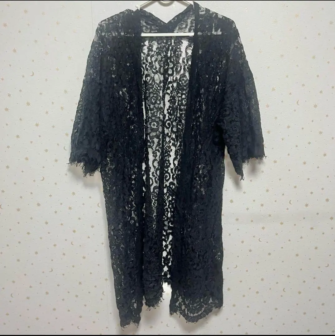Thumbnail of Black lace five-sleeve cardigan