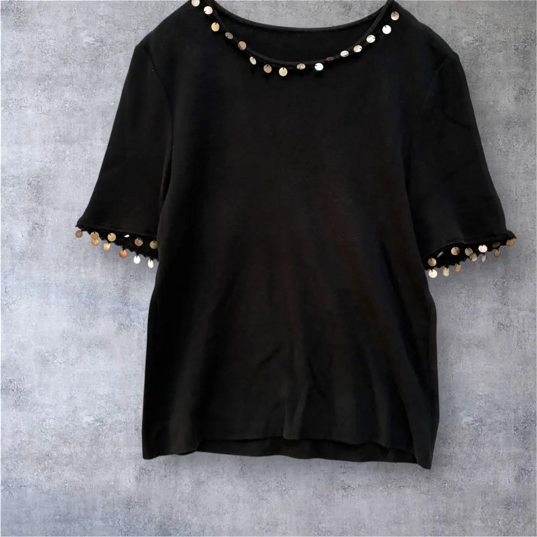 Thumbnail of Leilian Short Sleeve Knit Top, Sequined, Elegant, Black, Size 9