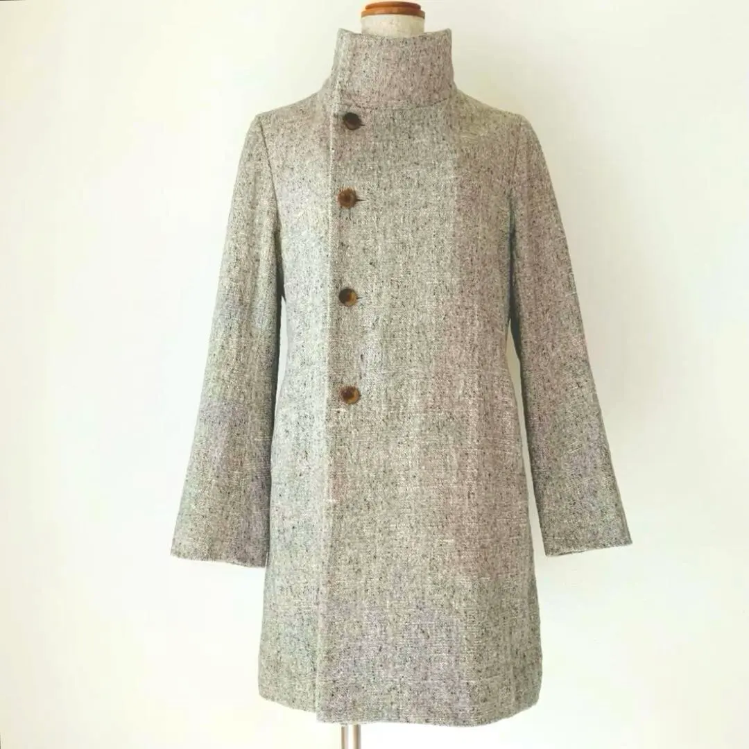 美品✨45R 棉質 粗花呢 外套 短大衣 日本製 灰色 的縮圖