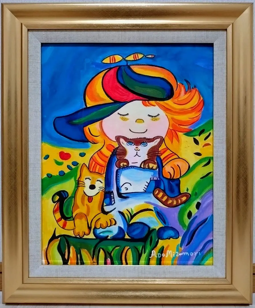 人物画　油絵　水森亜土　F額付き　手描き　肉筆 人物画 油絵 水森亜土 F額付き 手描き 肉筆 - メルカリ