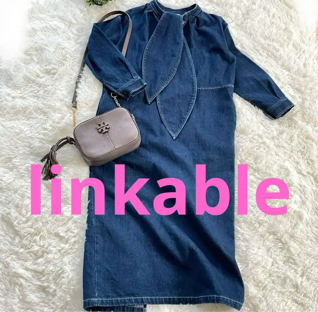 可鏈接 蝴蝶結 牛仔褲 牛仔 連衣裙 長裙 的縮圖