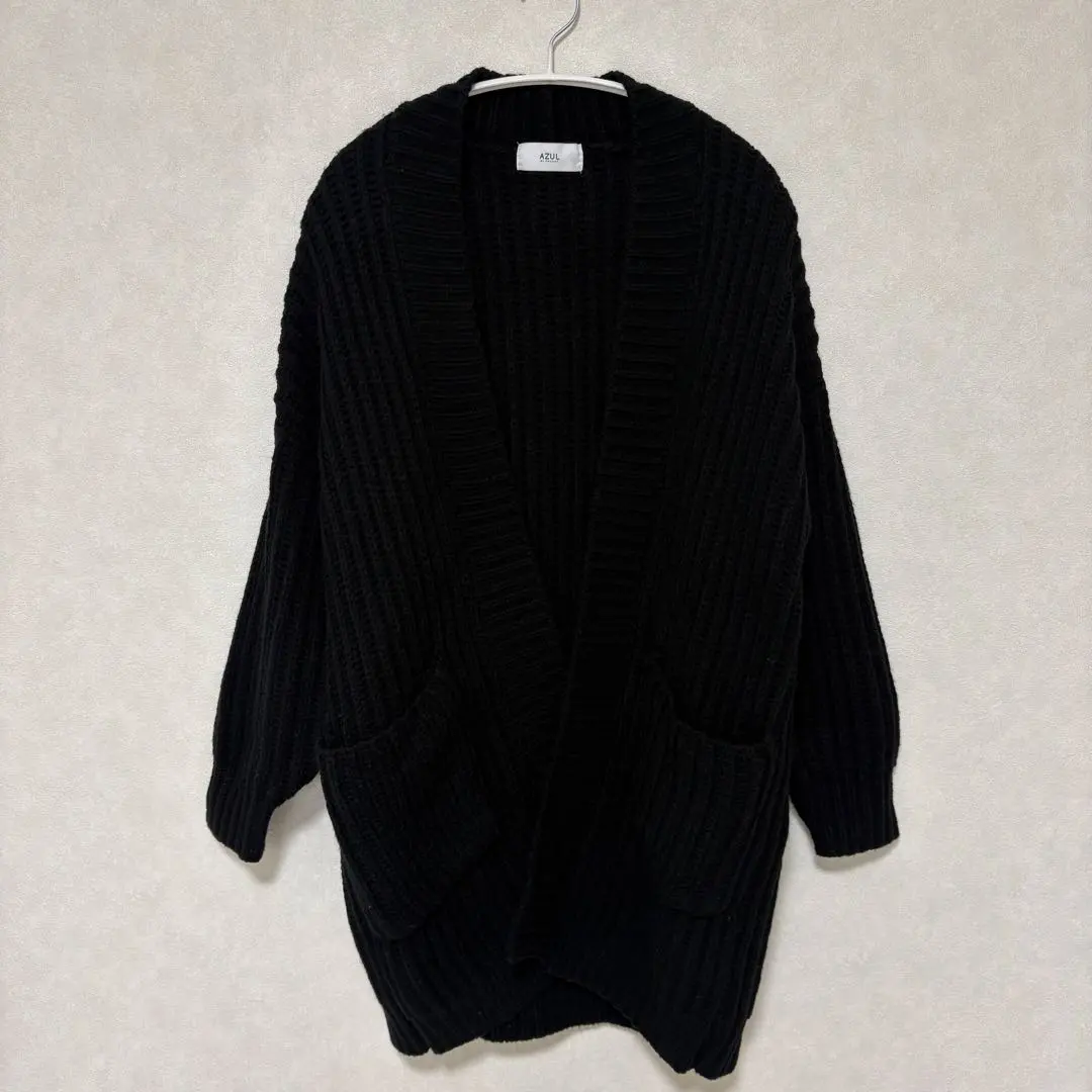 Thumbnail of AZUL Cardigan Outer Ribbed Knit Black Long Thick
