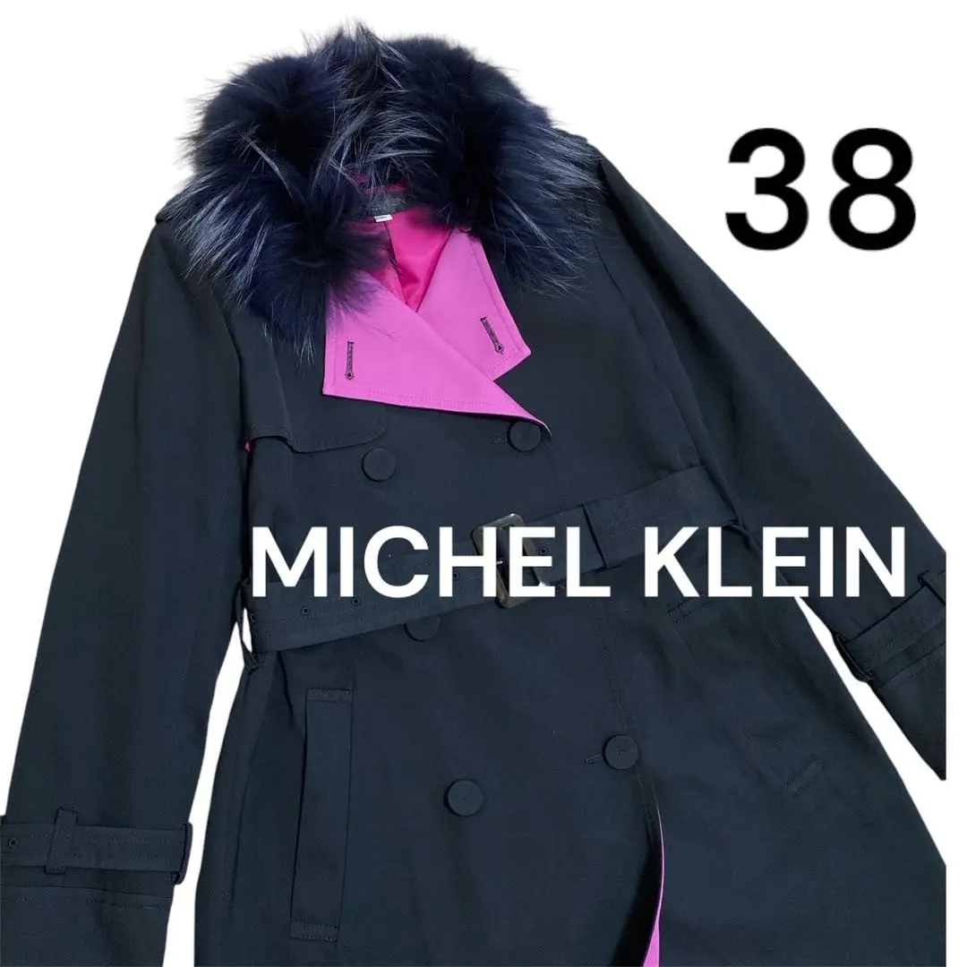 Thumbnail of Excellent condition ✨ Michel Klein black trench coat with raccoon fur and pink lining, size M