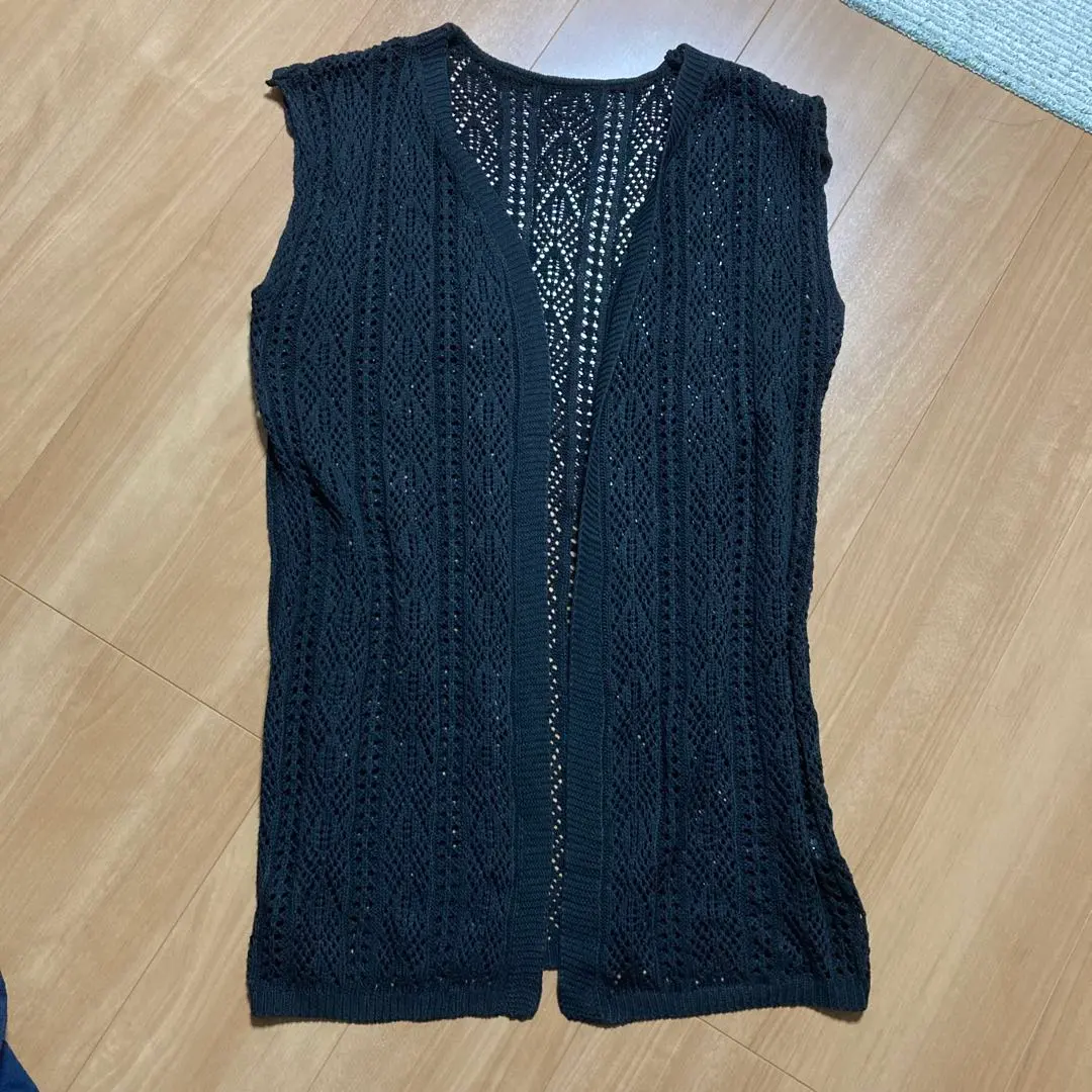 Thumbnail of Lace knit sleeveless cardigan, black