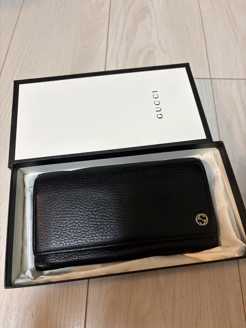 GUCCI 黑色皮革長款錢包 的縮圖