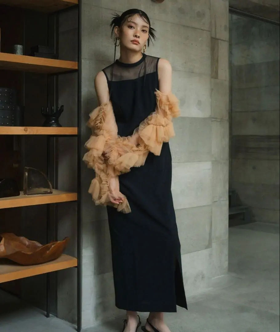 ANDRESED detached sleeve dress オレンジブラック ANDRESED detached sleeve dress オレンジブラック