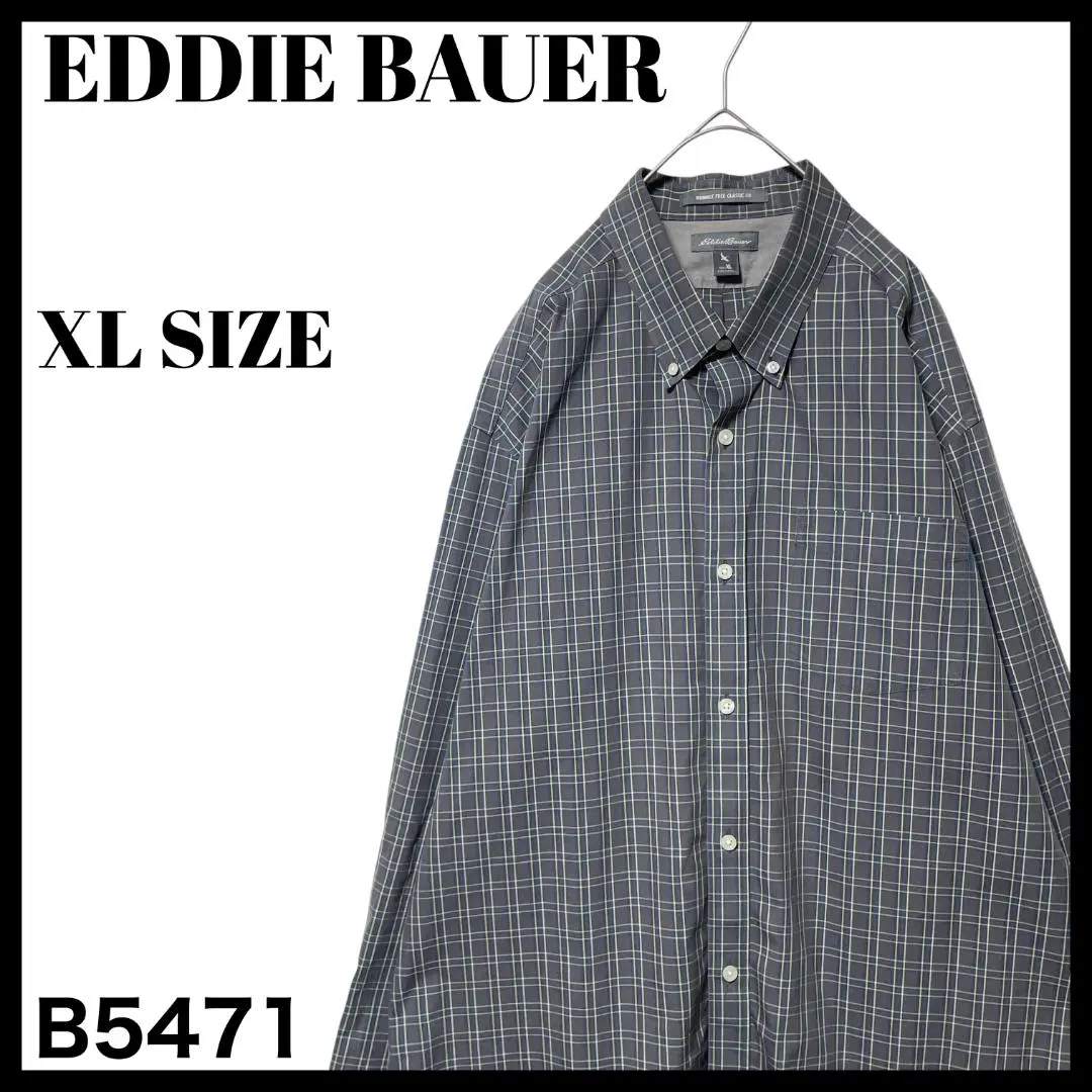 Thumbnail of Eddie Bauer Non-Iron Checkered Long Sleeve Shirt BD Shirt Gray XL