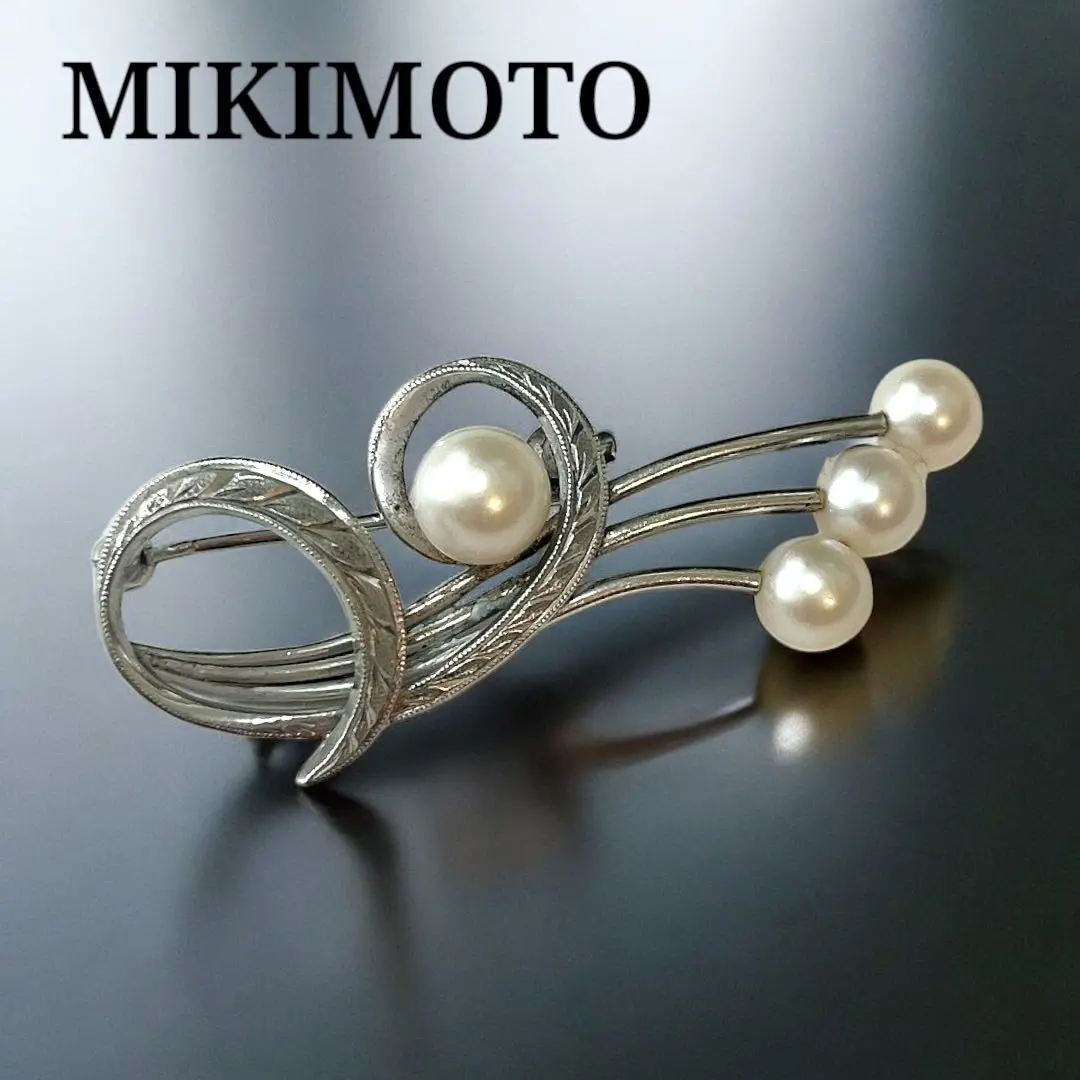 ホット商品 ミキモト ブローチ シルバー ハートモチーフ 3粒