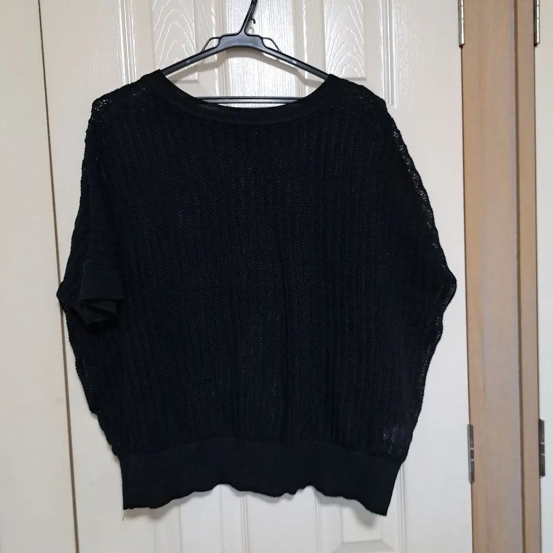 Thumbnail of Oversized black knit short sleeve see-through weave