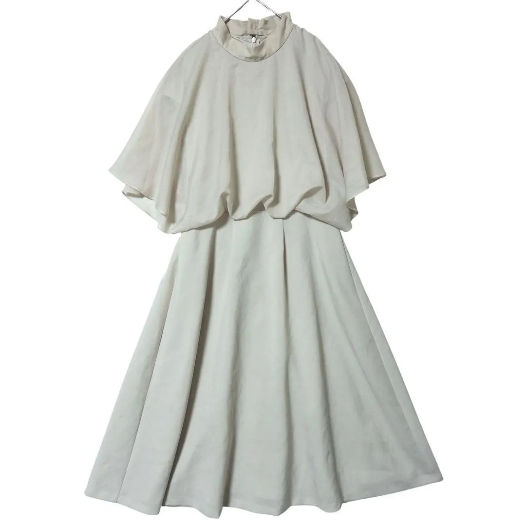 Thumbnail of Sleeveless beige flared long dress, made in Japan, cape style, equivalent to size M