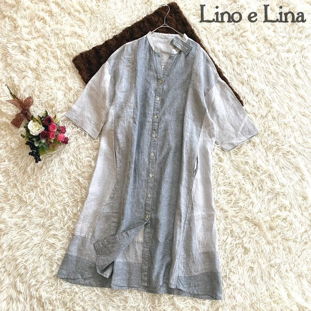 美品✨LinoeLinaリーノエリーナ　リネンワンピース　膝丈 エプロン リネン ワンピース リーノエリーナ ミラ Lino e Lina