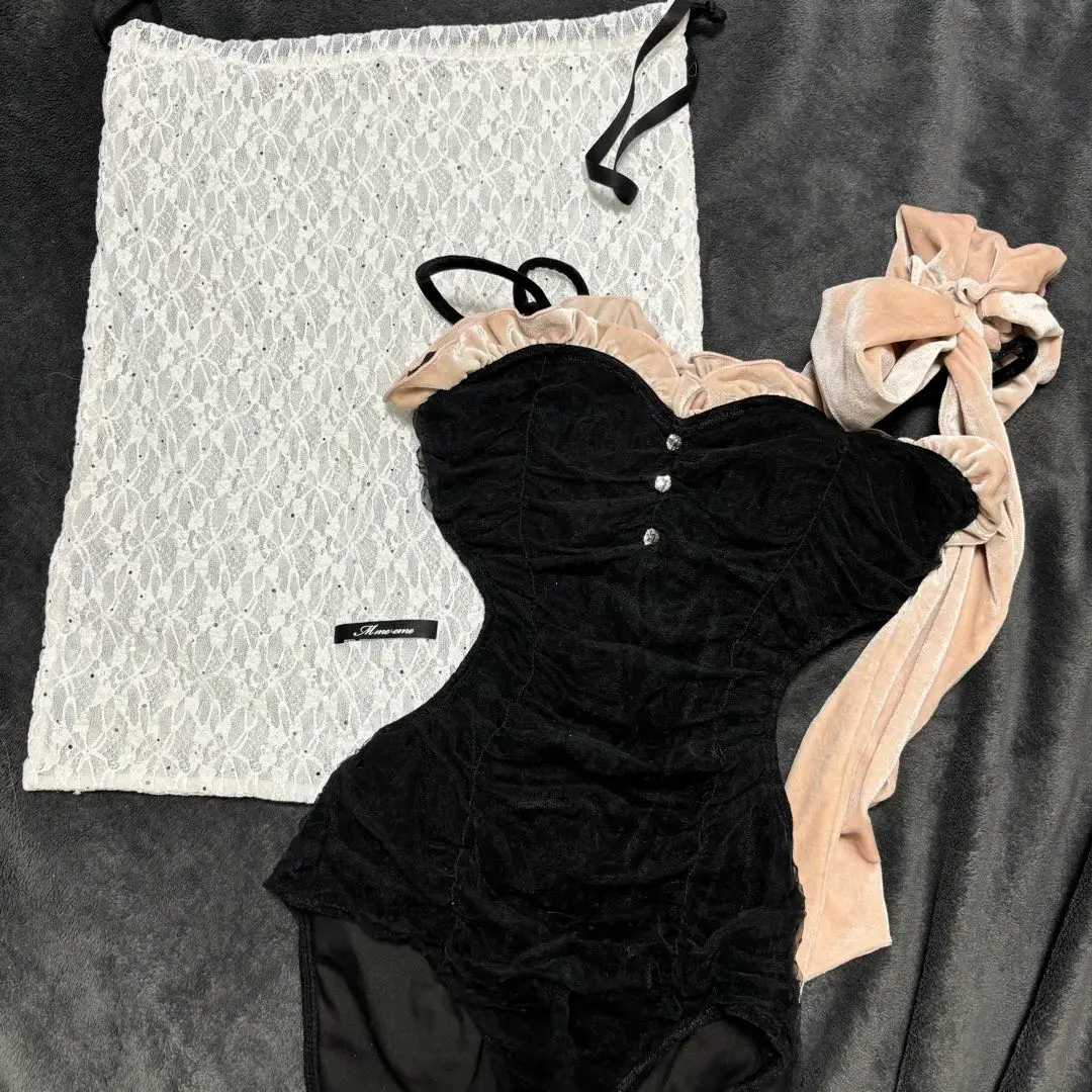 m me eme 水着 ドットチュールリボンバイカラースイムウェア M me eme／Dot tulle ribbon bi-color swimwear (eme10342