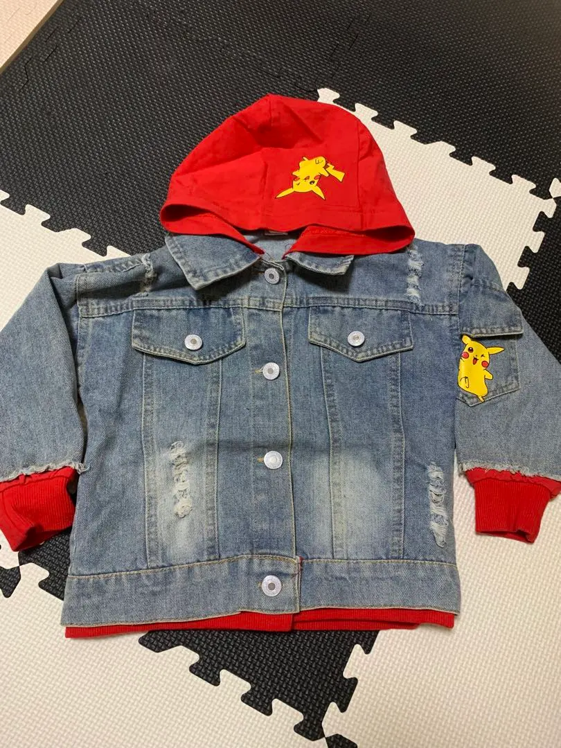 皮卡丘設計 牛仔外套 尺寸100 的縮圖