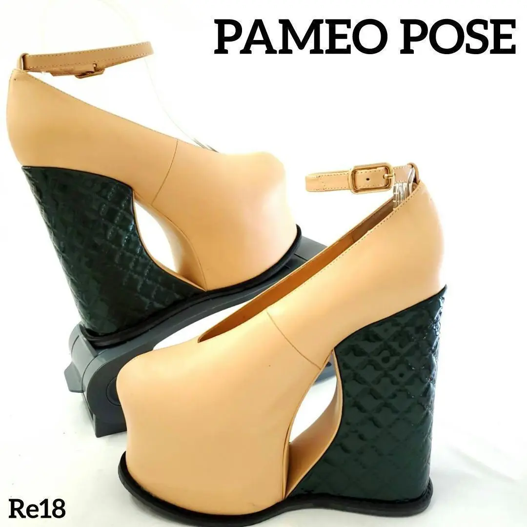 美品【PAMEO POSE】厚底ハイヒールヒール リボン 本革 38 黒 2025年最新】PAMEO POSE レディース ハイヒール・パンプスの人気