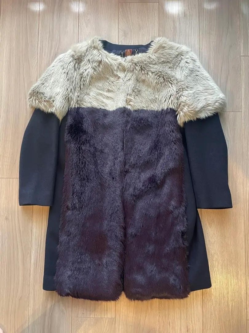 【美品】YOKO CHANヨーコチャン フレアスリーブエコファーコンビコート BARNEYS NEW YORK - ヨーコチャン yoko chan エコファー