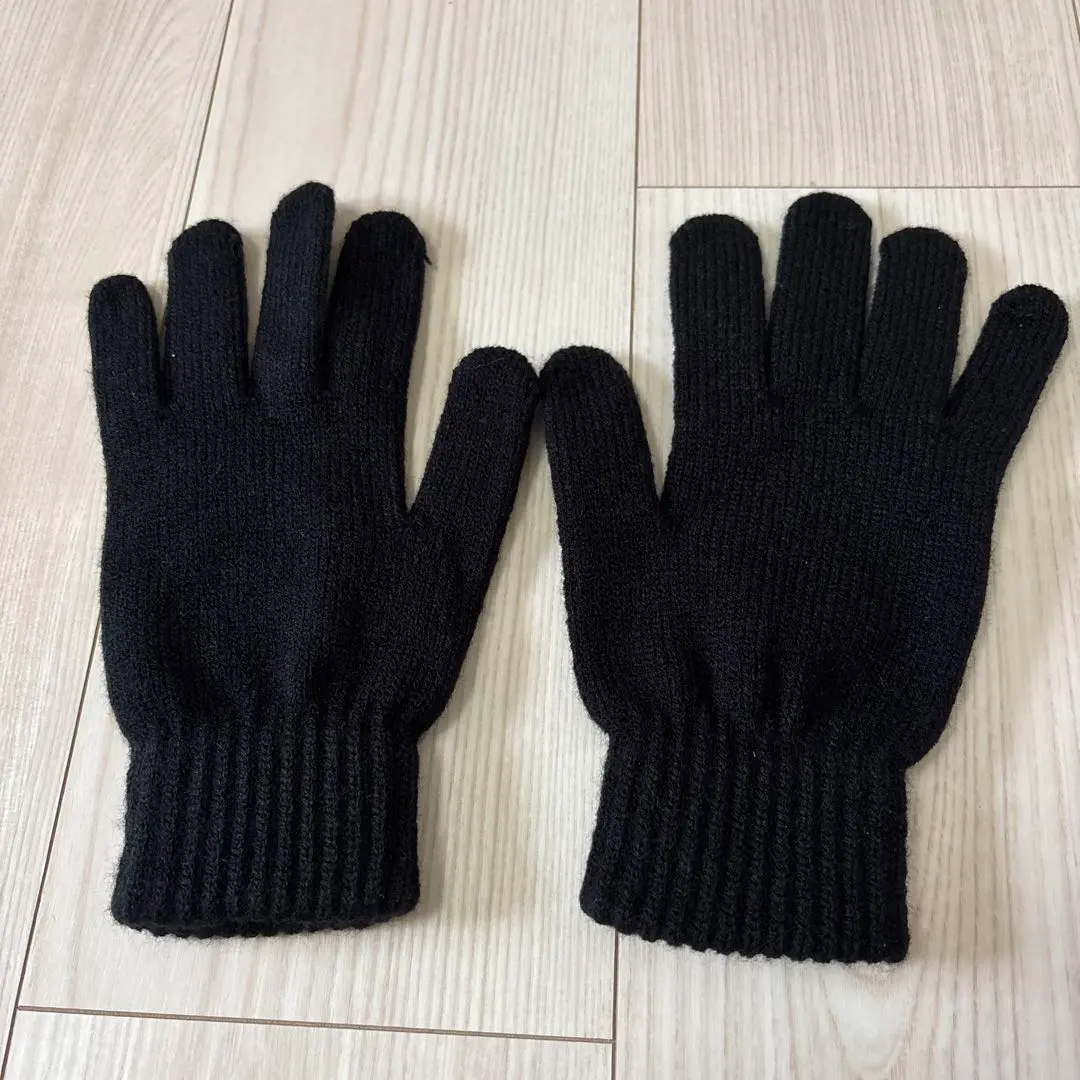 Thumbnail of Black knit gloves, five-finger