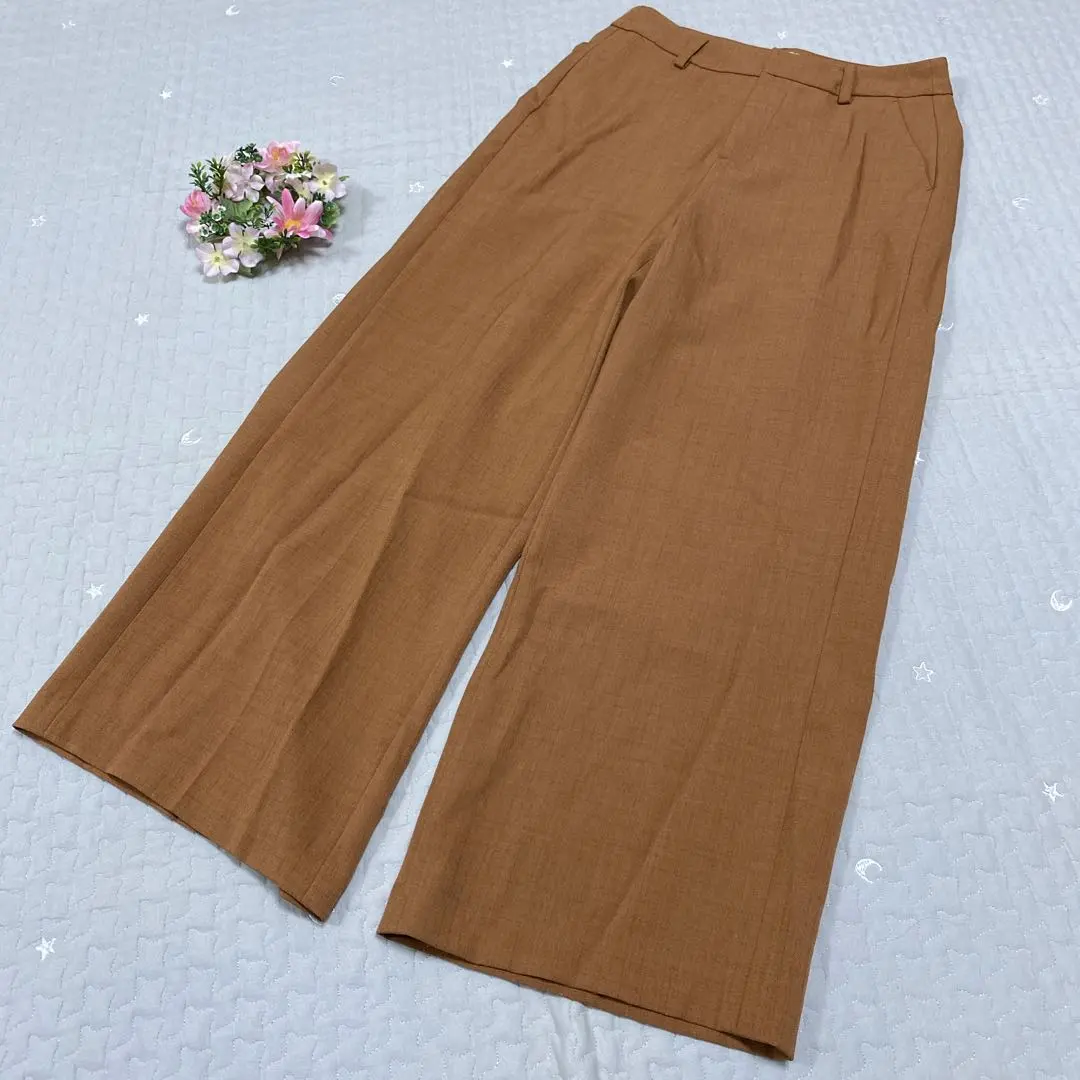 Thumbnail of 【Medium】Wide Leg Pants Trousers Brown M Solid Color Office Casual Lined