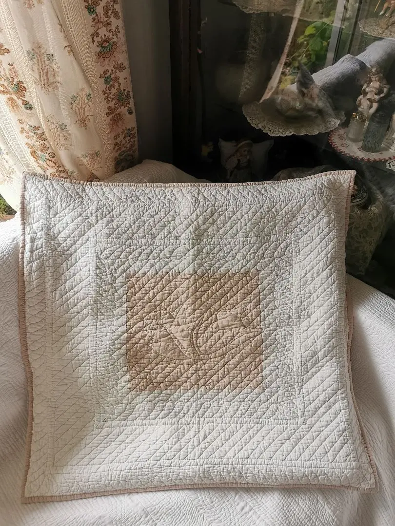 アンティーク両面フレンチファブリック プロヴァンスブティキルト 手縫い肉厚綿入り アンティークキルト ブティ トワルドジュイ更紗 つばめ鳥 南