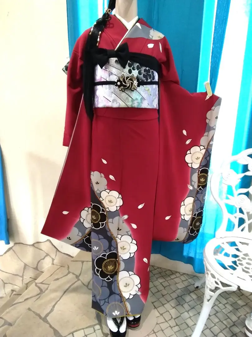 Thumbnail of Furisode full set, Nishijin high-quality fukuro obi, Coming-of-Age Ceremony, kasane-eri (layered collar), obiage & obijime (sash accessories), nagajuban (undergarment)