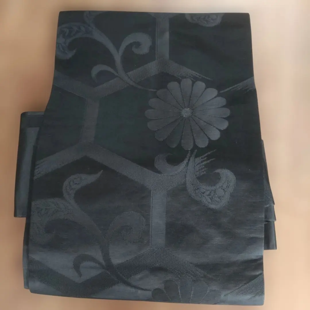 Thumbnail of Nagoya obi, floral pattern, black, for mourning wear, 100% silk, suitable for remaking