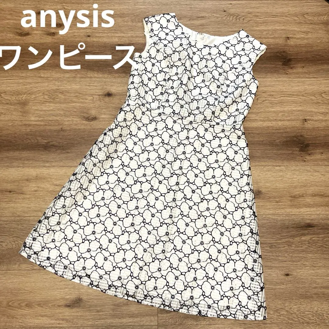 【anysis 花卉刺繡連衣裙 膝下蕾絲 無袖】 的縮圖
