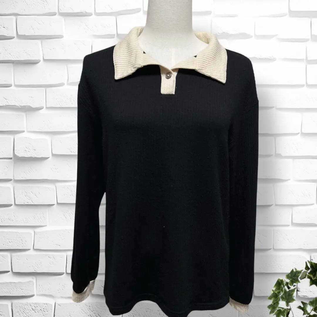 Thumbnail of Daisy Rib Knit Polo Shirt Long Sleeve Two-Tone S Top Women's