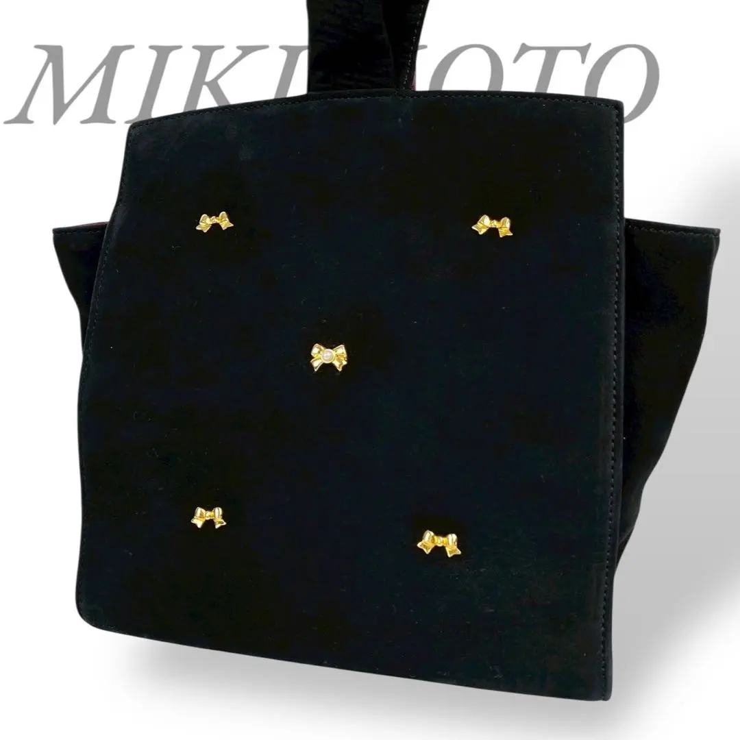 B60【極美品】ミキモト★スエードパーティバッグ　ブラシ付き　金チェーン　希少 送料無料 良品 MIKIMOTO ミキモト パーティーバッグ