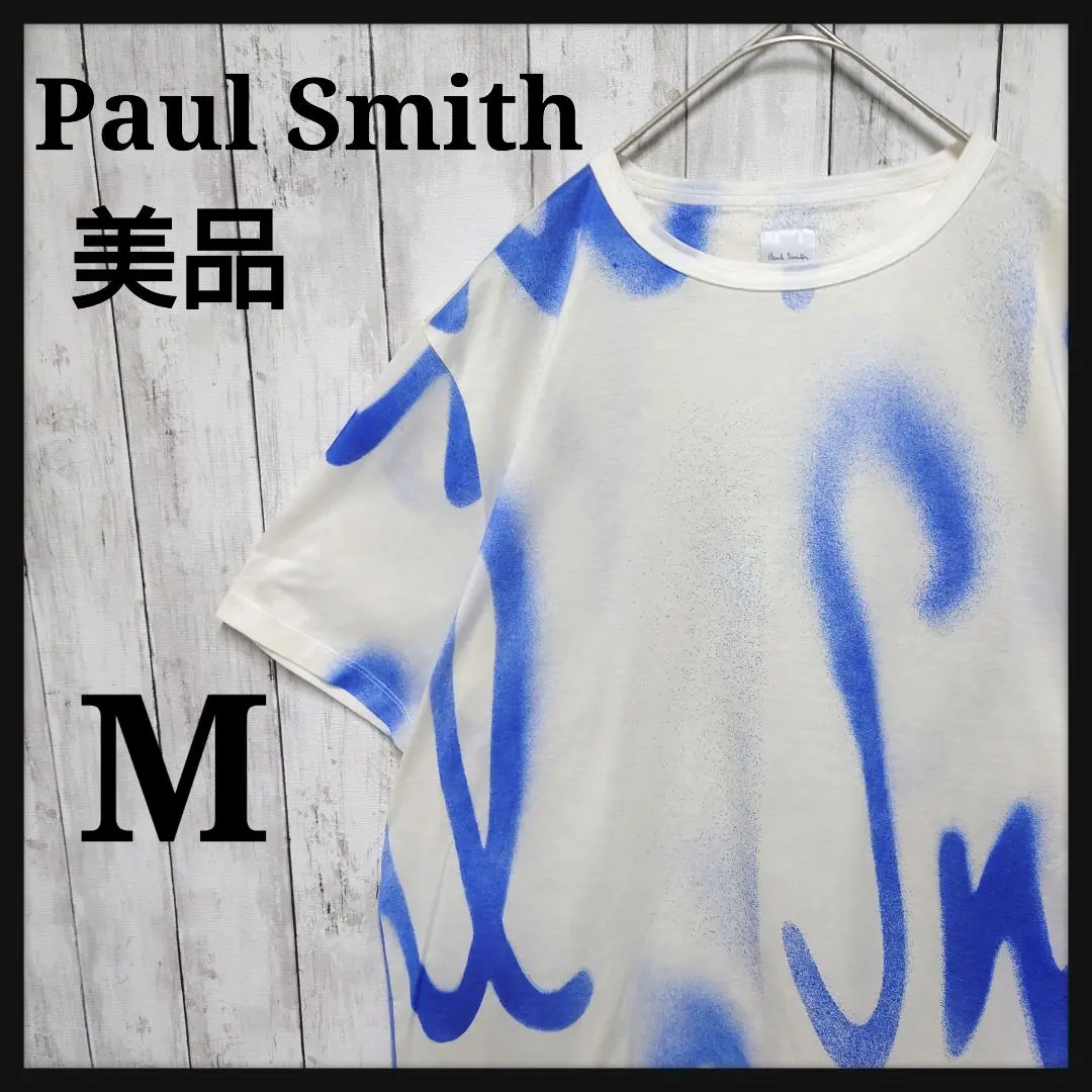 Paul Smith スプレーロゴ Tシャツ【新品未使用】 新品☆Paul Smith スプレー ロゴ プリントTシャツ☆黒＆青☆Lサイズ