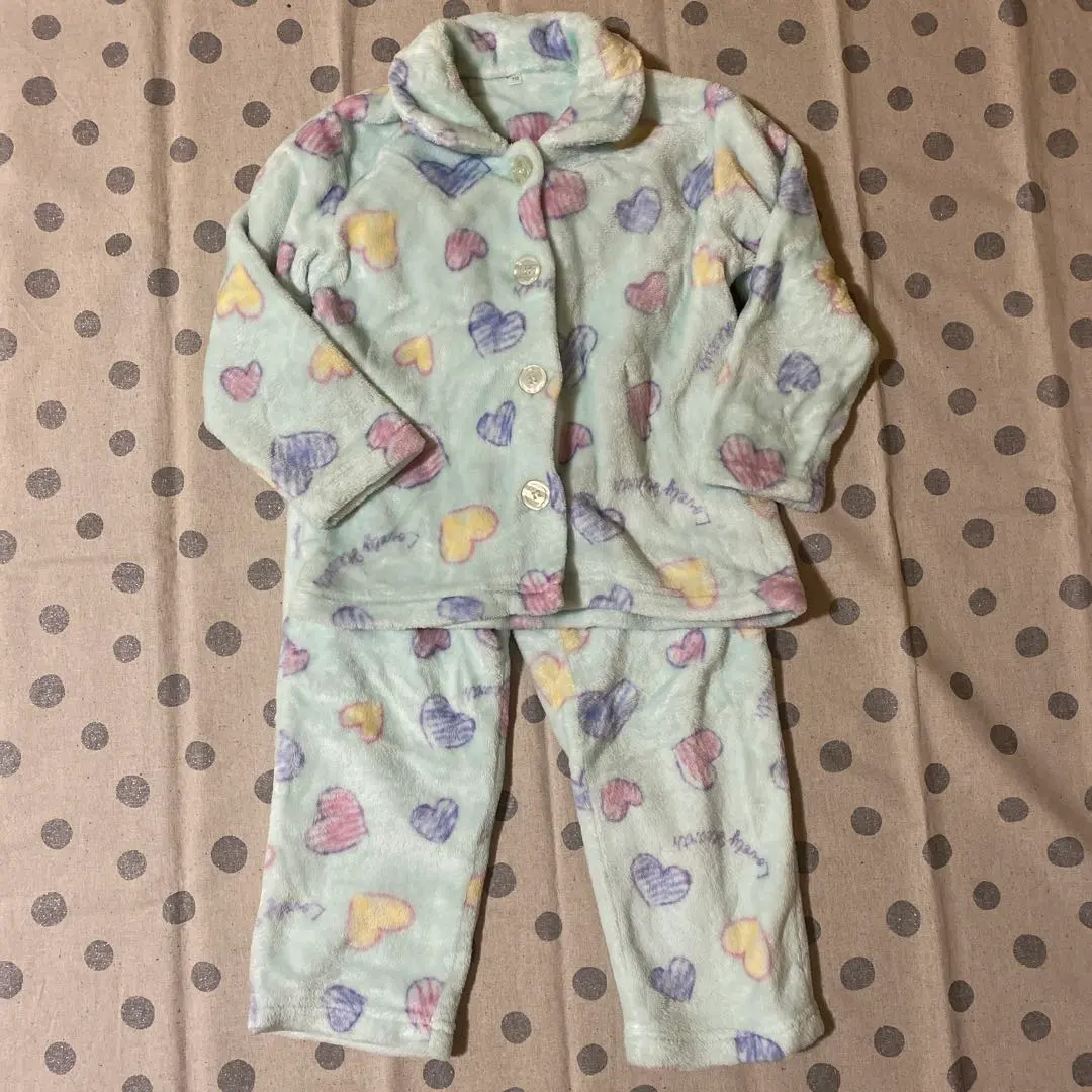 Thumbnail of Pajamas, heart pattern, fleece, fluffy, 110cm, light blue
