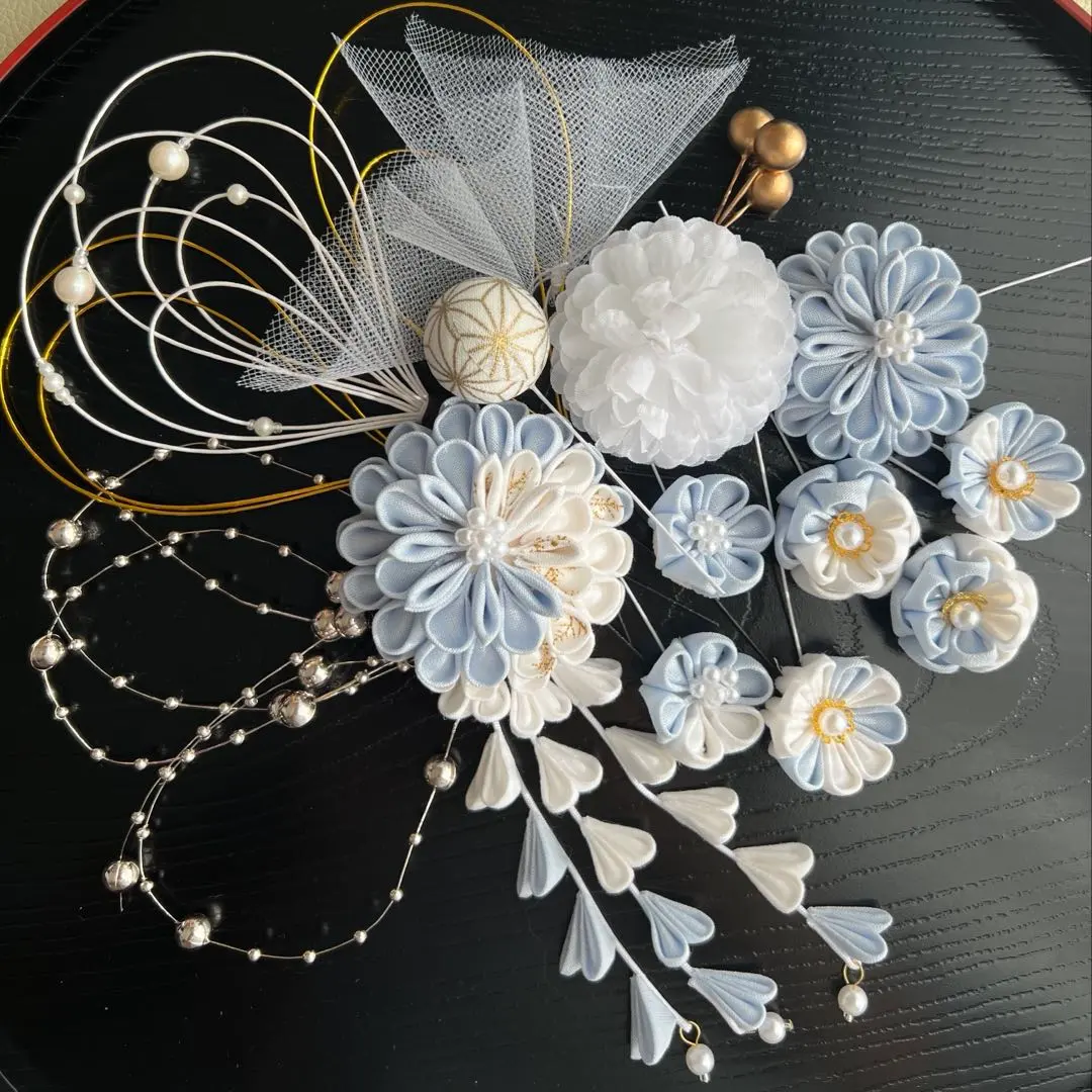 Thumbnail of BS08 Tsumami Kanzashi Hair Ornament - Blue - For Coming-of-Age Ceremony, Graduation, and Shichi-Go-San