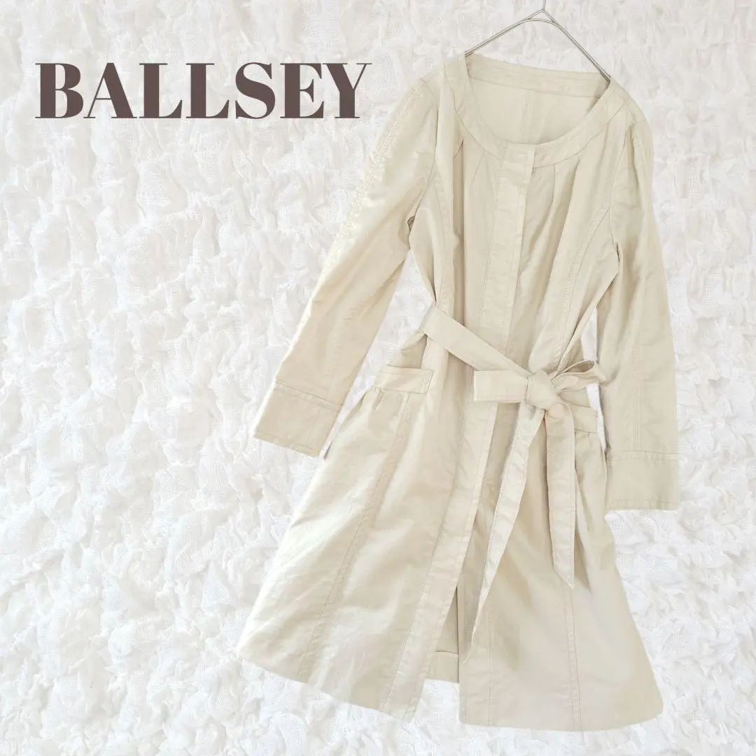 Ballsey 無領翻領風衣 長版 A字型 附腰帶 輕量 的縮圖