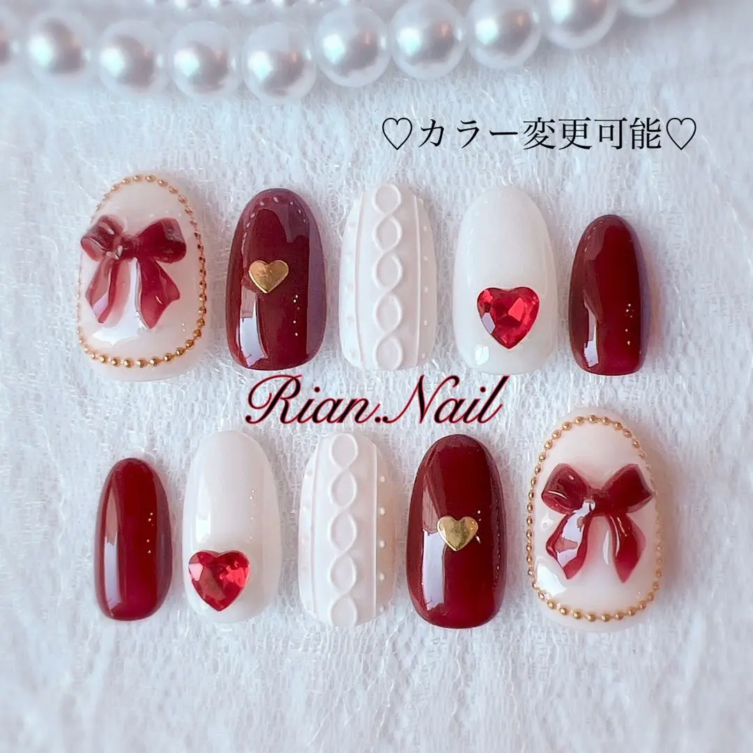【No.049】バレンタインネイル♡ツイード♡リボン♡プレゼント♡ハート No.049】バレンタインネイル♡ツイード♡リボン♡プレゼント♡ハート