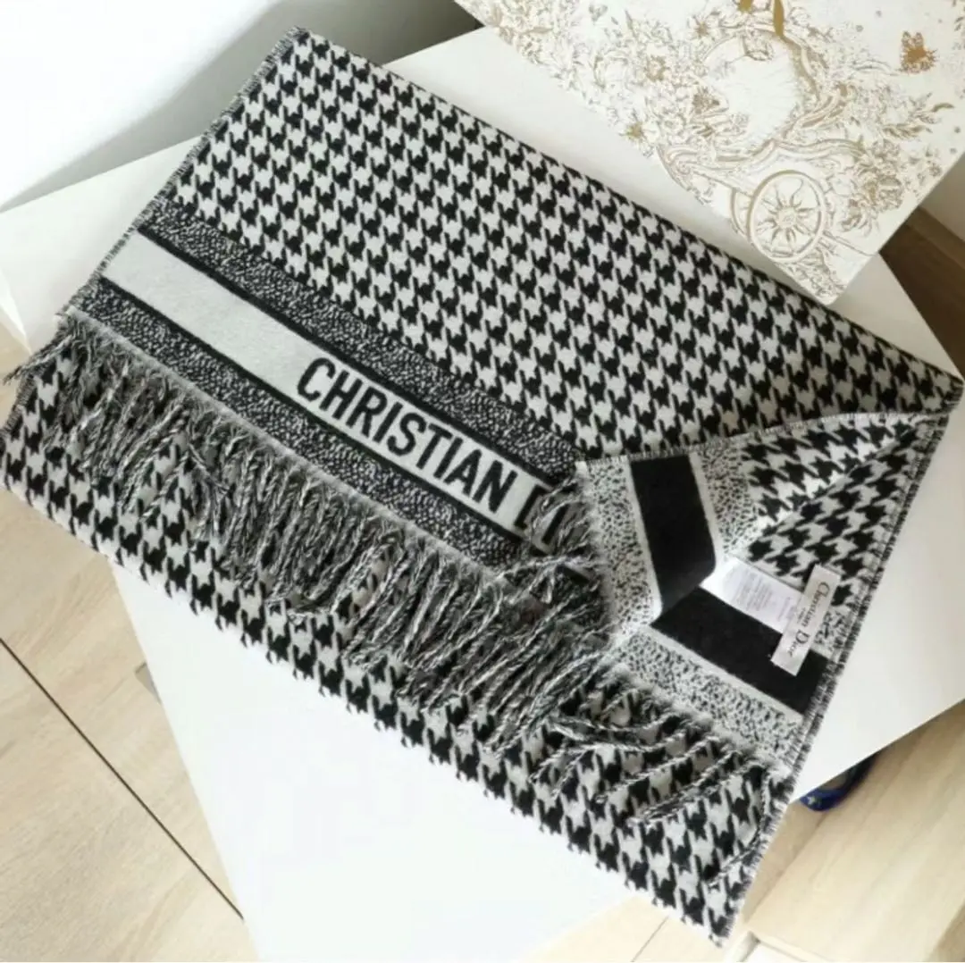 極美品　クリスチャンディオール　マフラー　カシミヤ100%　刺繍ロゴ　鐘紡製 ☆すぐ【DIOR】ディオール オブリーク テクニカル カシミヤ