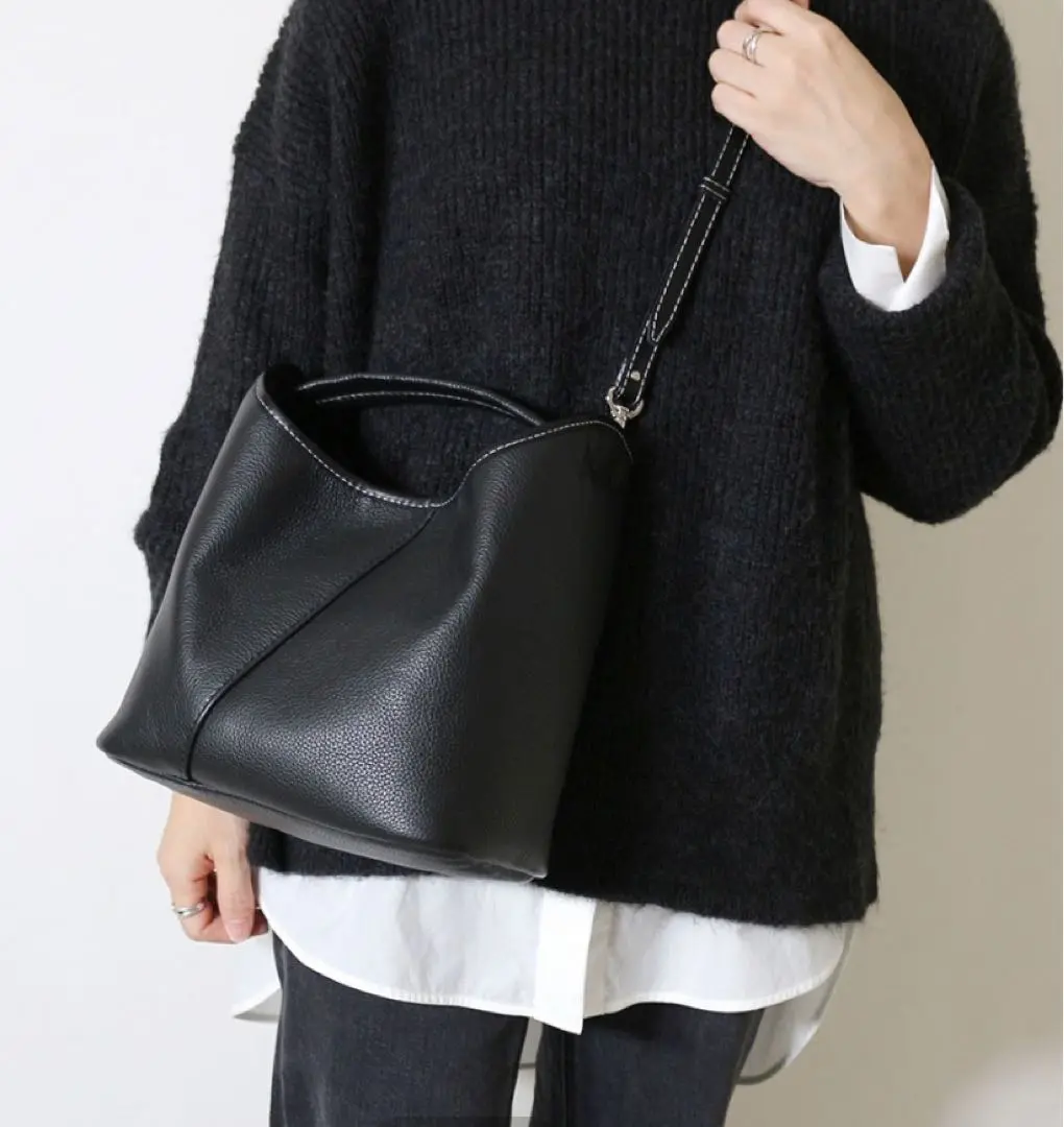 enfas MORROWレザーバッグ黒ブラック　バケツ型バッグ　巾着　エンファス enfas bag