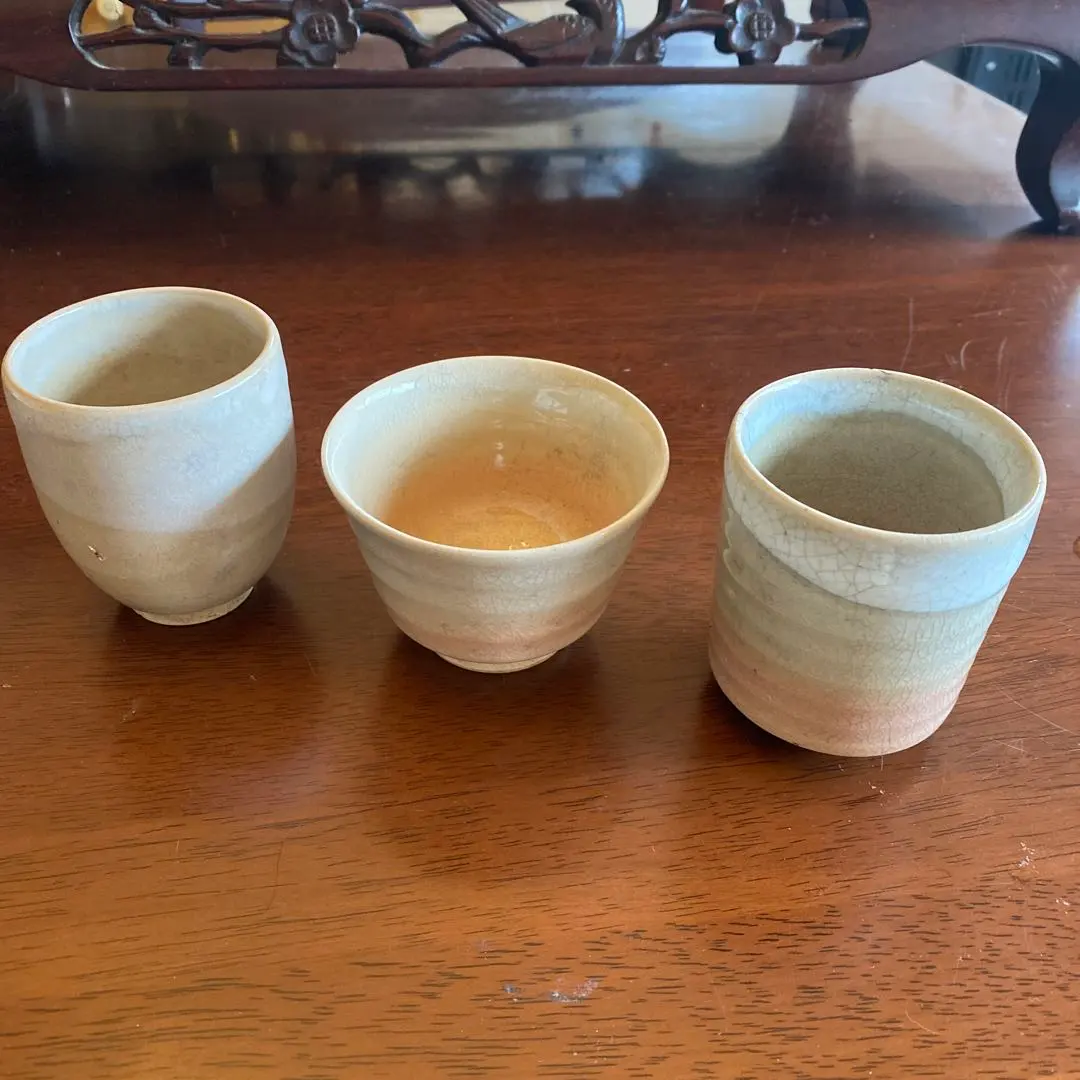 Thumbnail of Old Hagi-yaki teacups, set of 3, Showa retro, antique