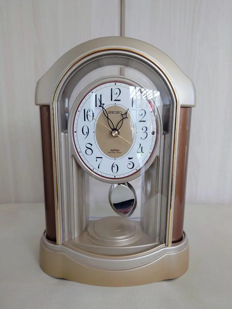 Thumbnail of Unused SEIKO Arch-shaped Pendulum Radio Wave Desk Clock Gold BZ-224B