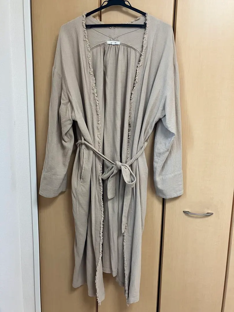 Thumbnail of Beige long gown with waist ribbon