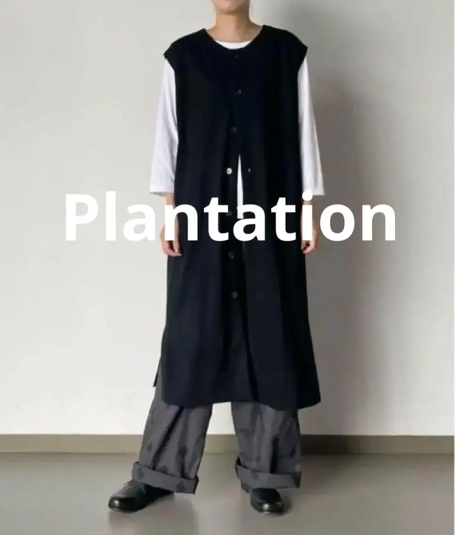 Pantation プランテーション　リバーシブル　濃紺麻混ベスト　サイズM Pantation プランテーション リバーシブル 濃紺麻混ベスト