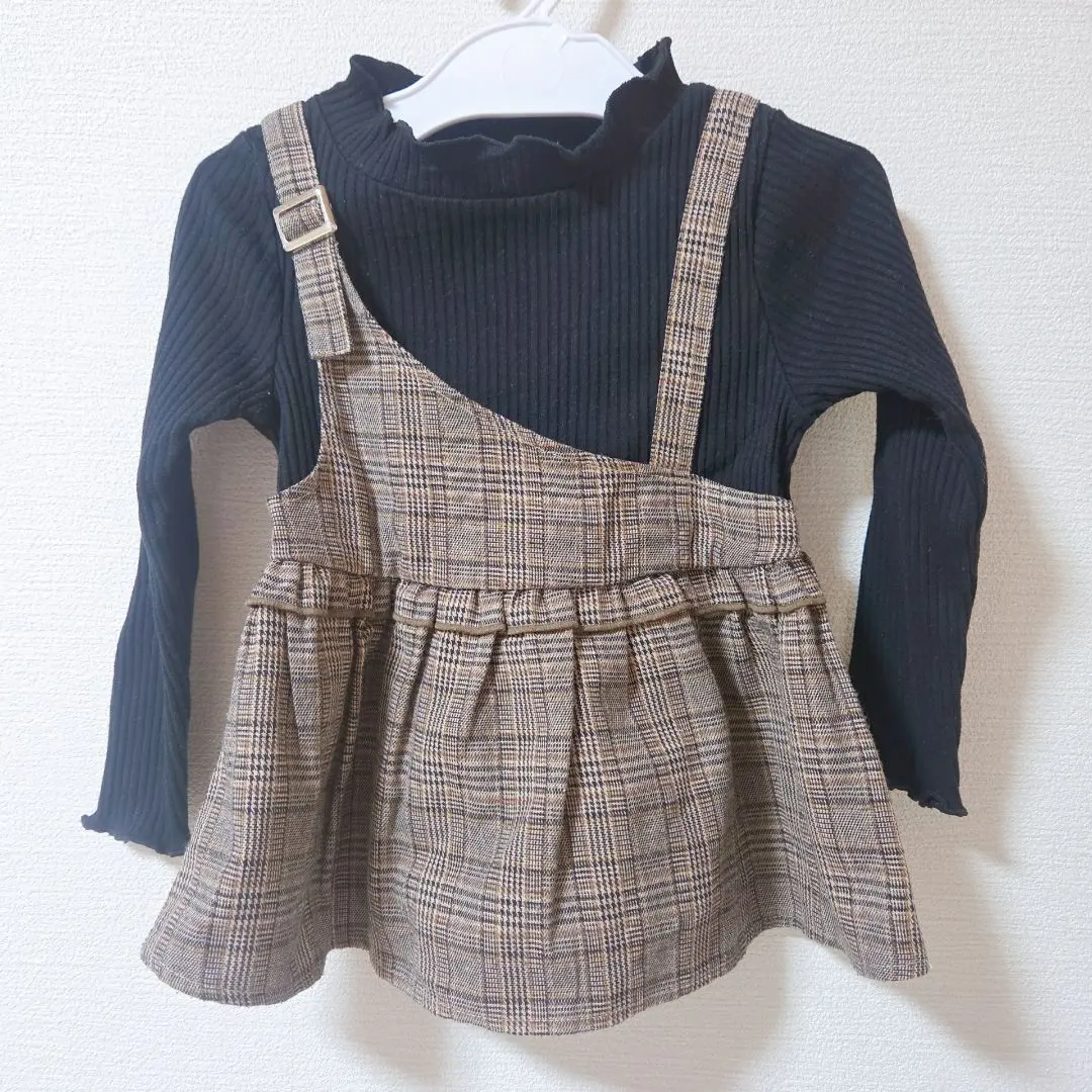 Thumbnail of Rib knit check pattern tunic baby top 95