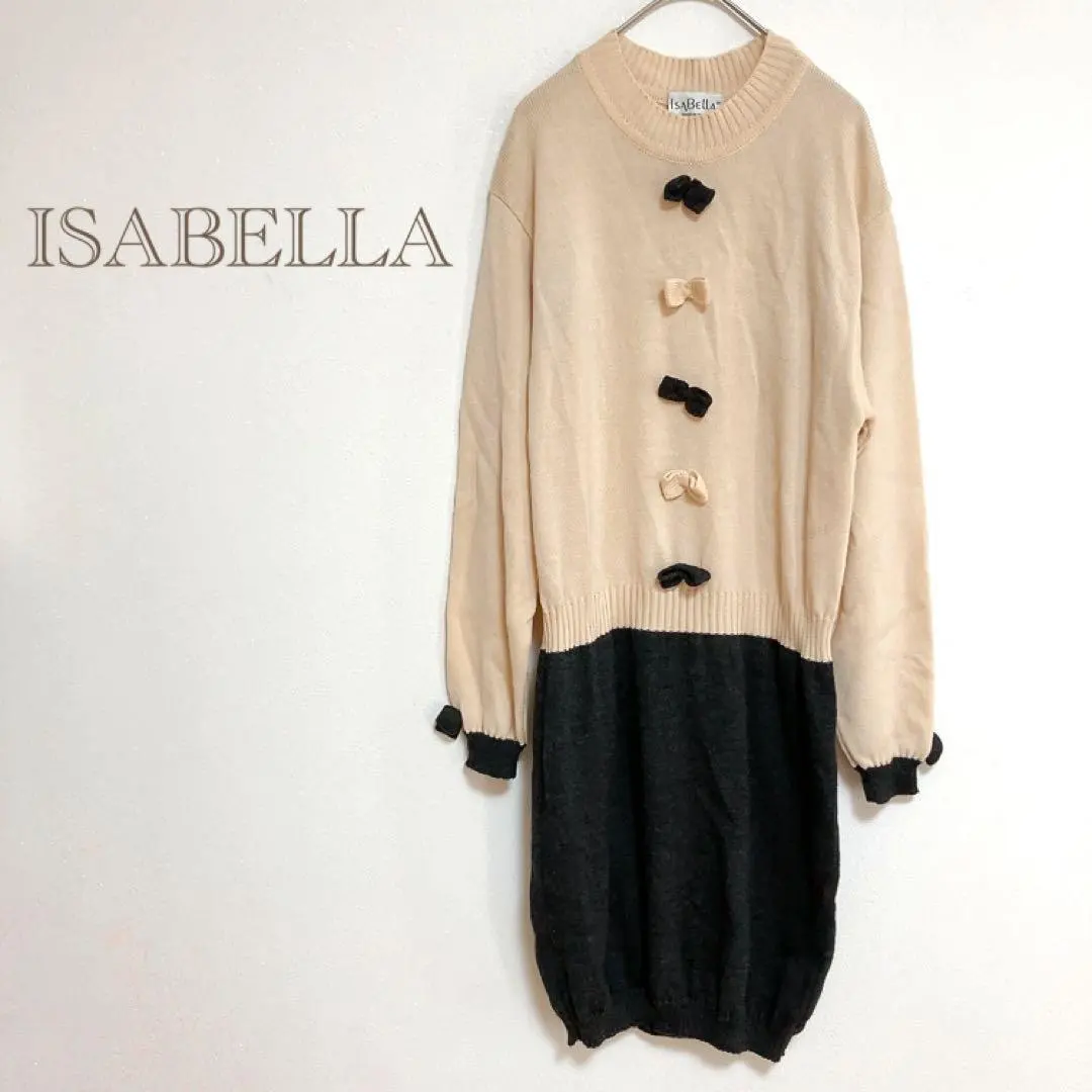 【美品】ISABELLA 針織連衣裙 針織 蝴蝶結 米色 儀式 的縮圖