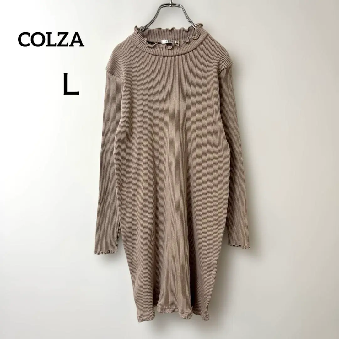 Thumbnail of Colza [L] Long Sleeve Cut and Sew Dress, High Neck, Frill, Beige