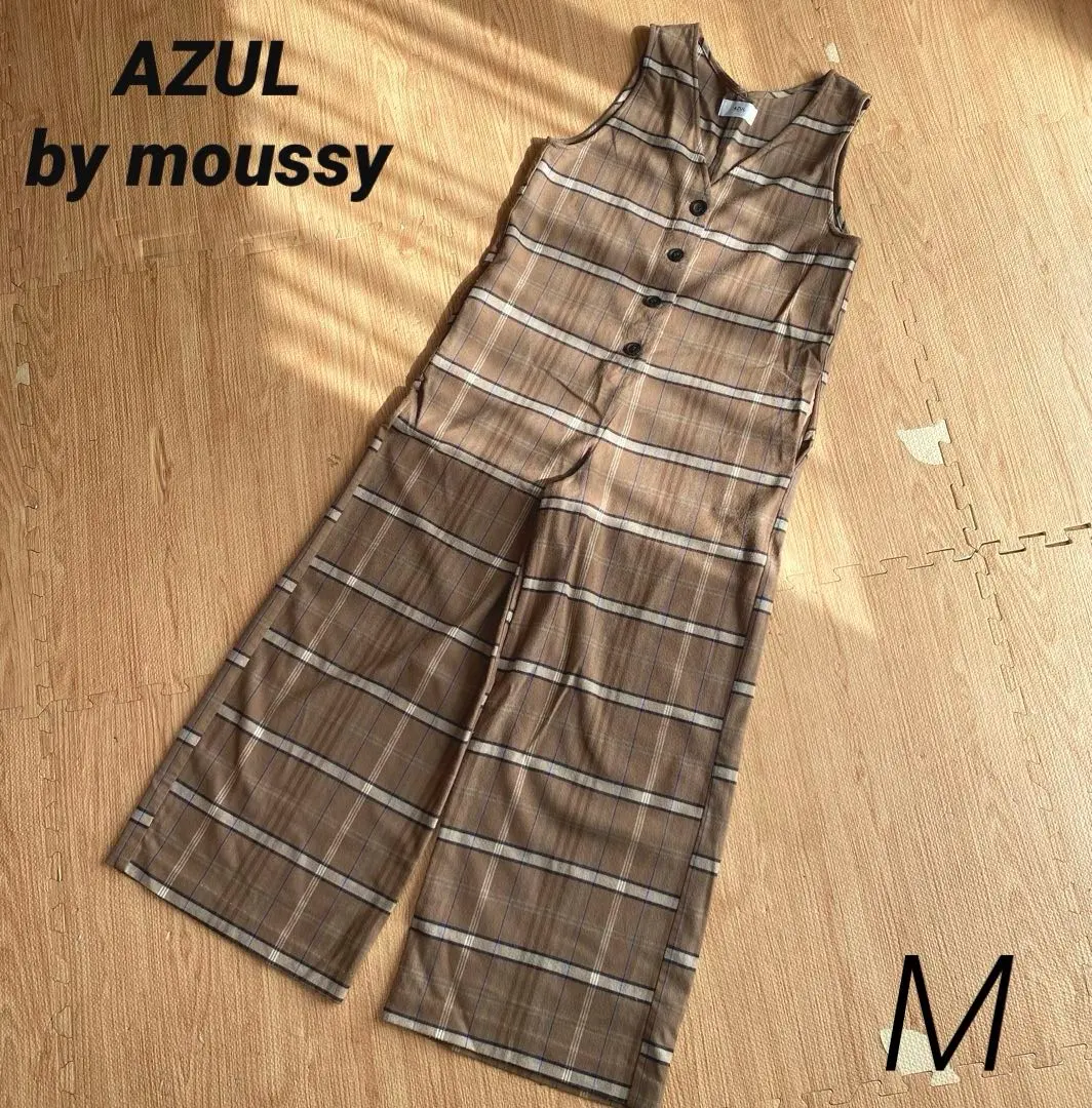 AZUL by moussy 格紋連身褲 棕色 吊帶褲 M 的縮圖