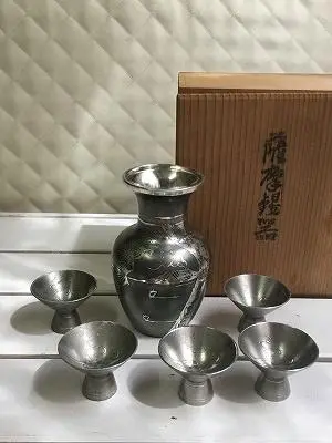 薩摩錫器 錫製 茶壷 茶入錫器 共箱 茶道具 大辻朝日堂 さつま朝日堂 伝統工芸 魁◇煎茶道具 薩摩錫器 大辻朝日堂 茶入 茶壷 高さ10.8